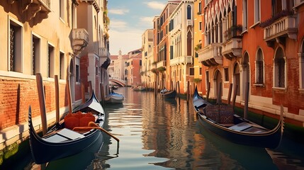 Canal in Venice, Italy. Panoramic view of the city