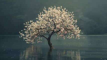 Single blossoming tree in spring.