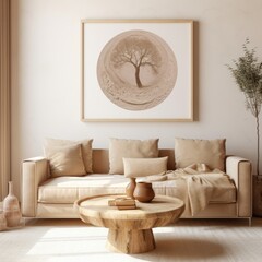 Beige Aesthetic Modern Living Room Wall Art Poster Frame Mockup