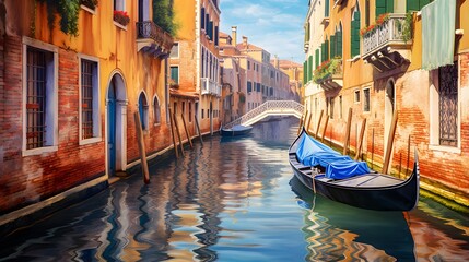 Venetian canal with gondolas in Venice, Italy. - obrazy, fototapety, plakaty