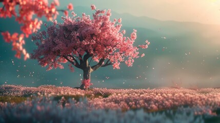 Single blossoming tree in spring.