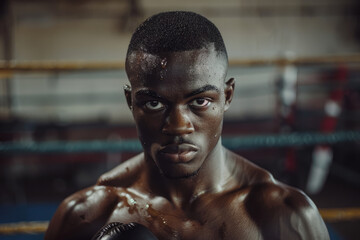 Fototapeta na wymiar confident boxer standing in pose, ready to fight