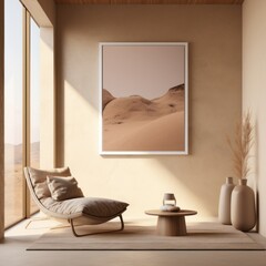 Beige Aesthetic Modern Living Room Wall Art Poster Frame Mockup Instagram