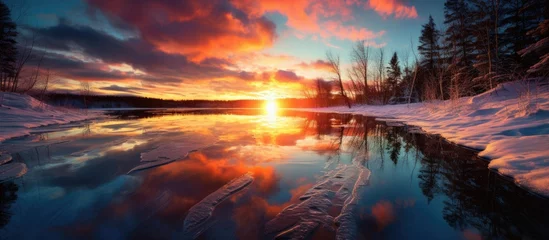 Photo sur Plexiglas Réflexion Water reflecting winter sunset