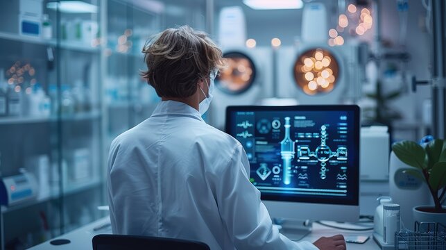 A person set in front of a pc developing an app related to health. The place from which it is developed indicates health. Generative AI.