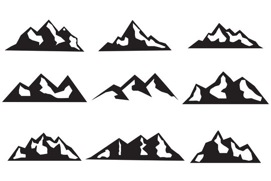 Mountain silhouette set. Rocky mountains icon or logo collection. Vector illustration.