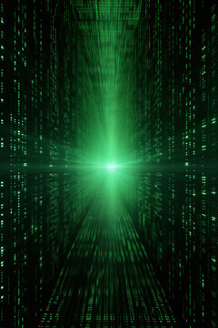 Abstract green binary matrix code background.