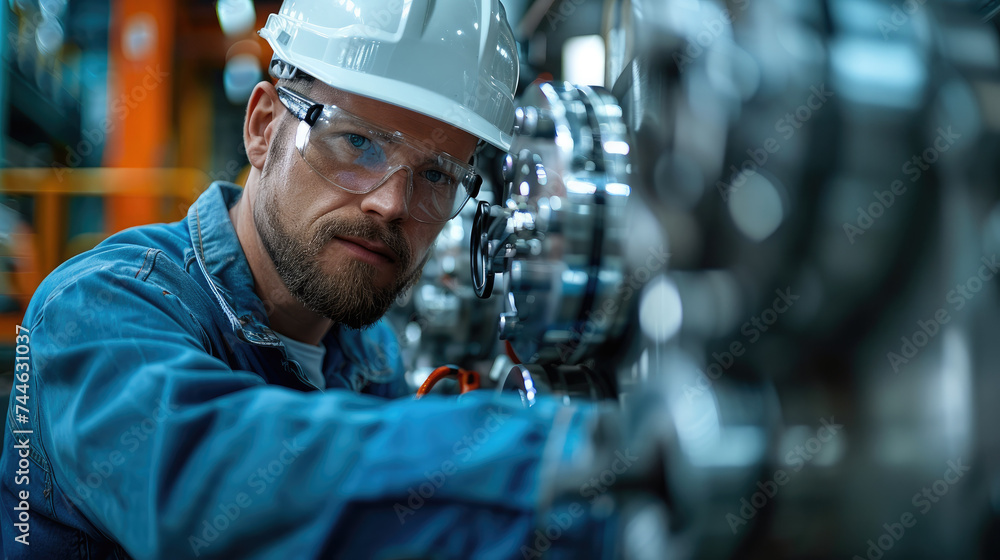 Aufkleber engineer adjusting machinery in factory. generative ai.