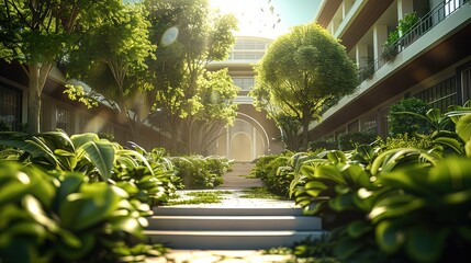 A green oasis city educational campus. Generative AI.