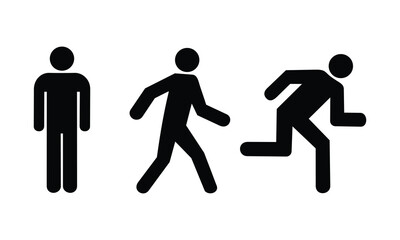 Man icons, running, walking and standing, vector illustration