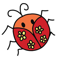 Hand drawn ladybug for animal, cartoon character, comic, mascot, stickers, decoration, decoration, tattoo, social media post, print, banner, fabric print, clothing, nature, garden, logo, icon