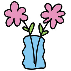 Hand drawn flowers in a vase for stickers, decoration, floral, home decoration, tattoo, social media post, print, banner, plant, tree, garden, fabric print, clothing fashion, accessory, spring, summer