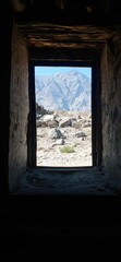 skardu, kharpocho fort Mountain Vista through an Ancient Window 