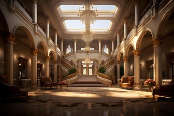 3d rendering of the interior of a modern building with arches - obrazy, fototapety, plakaty