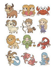 Zodiac Symbol Cartoon Doodle Style Illustration