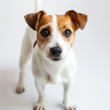 Walk white jack Russell terrier dog Isolated on white background