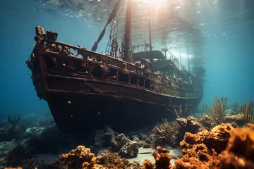 Fotobehang Shipwreck on the seabed of the Indonesian Maldives archipelago © wendi