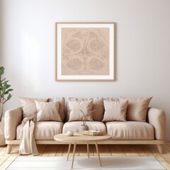 Beige Modern Interior Wall Art Frame Poster Mockup Instagram Post Long Sofa