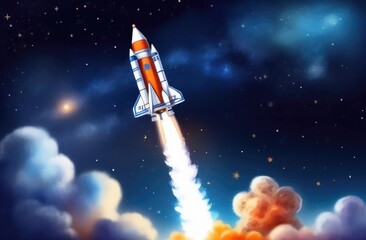 Naklejka premium Rocket takes off into space. Space background. Illustration.