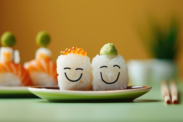 happy sushi set on a plate