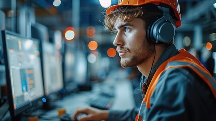 A skilled worker utilizing advanced communication technology in a bustling business environment, fostering seamless collaboration and efficient workflow integration. Generative AI.