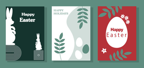 Easter poster and banner template with Easter eggs. Easter greetings in flat style. © Oxana