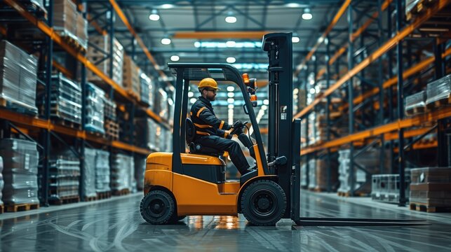 A friendly forklift operator working in a warehouse. Generative AI.