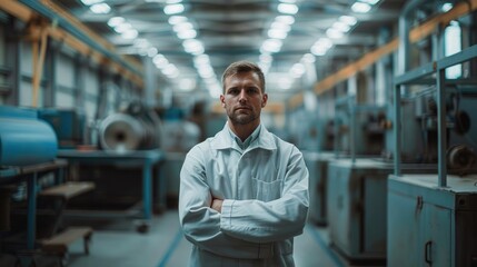Fototapeta premium A man in a new and beautiful factory. Generative AI.