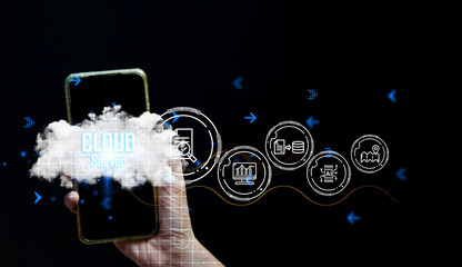 Concept of using cloud servers Data protection is convenient, fast and reduces costs.