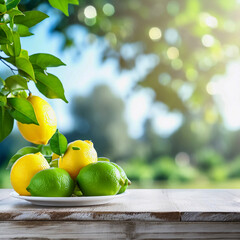 Natural Lemons,Lemons on the plate, fresh lemons, lime