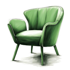 green upholstered armchair for the interior of the house, furniture design. artificial intelligence generator, AI, neural network image. background for the design.