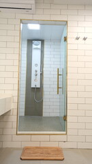 minimal design white ceramic shower room