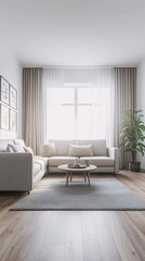 Fototapeta premium modern bright living room with empty walls and minimalistic furniture