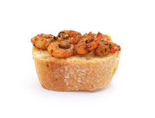 Sandwich with cooked shrimp.