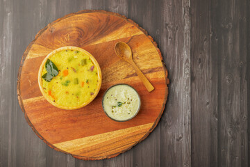 Indian vagetarian breakfast made with Rava or Sooji called rava kichali or sooji kichali or sooji Upma. Also called rava Upma. Made from vegetables and spices.