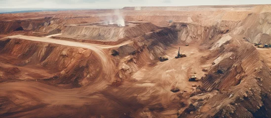 Foto op Plexiglas Aerial perspective of sand open-pit mining, with blurriness and distracting noise. © Sona