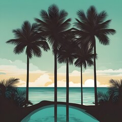 Palm Tree On Blue Sky Background