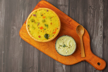 Indian vagetarian breakfast made with Rava or Sooji called rava kichali or sooji kichali or sooji Upma. Also called rava Upma. Made from vegetables and spices.