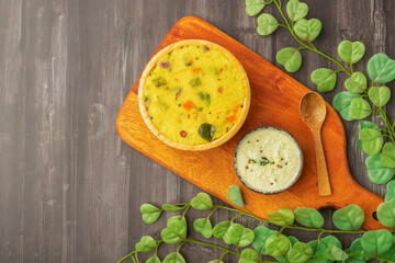 Indian vagetarian breakfast made with Rava or Sooji called rava kichali or sooji kichali or sooji Upma. Also called rava Upma. Made from vegetables and spices.