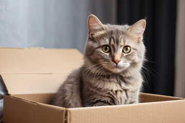 cat in a cardboard box