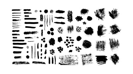 Bundle of different ink brush strokes. Ink splatters,grungy painted lines,artistic design elements. Vector paintbrush set.