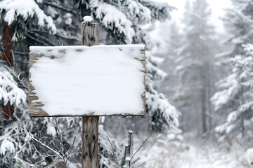 Naklejka premium Winterliche Wegeführung: Holzschild in verschneiter Waldlandschaft