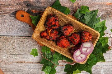 Famous Indian non veg appetizer , spicy dish called Achari chicken kebab also called Chicken kebab....