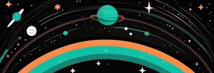 Banner. Space background. A colorful cosmos with stardust and the Milky Way, planets. Abstract illustration.