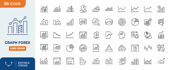 Graph Forex Line editable icons set. Editable stroke. Vector illustration	
