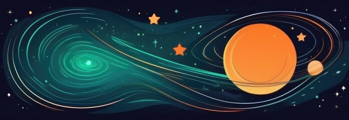 Banner. Space background. A colorful cosmos with stardust and the Milky Way, planets. Abstract illustration.