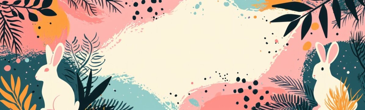 Abstract Easter background with lines and flowers