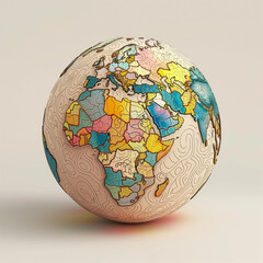Artistic Cartography: Photorealistic Vector Art Globe with Intricate Country Outlines and Textured Surface