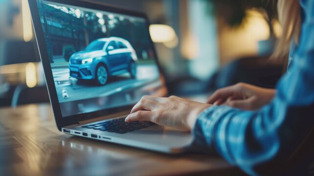 woman finding information for buy a car. generative ai