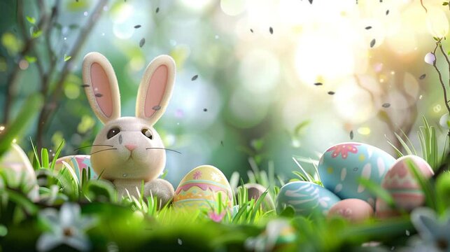 bunny, eggs, flower on easter day footage background video